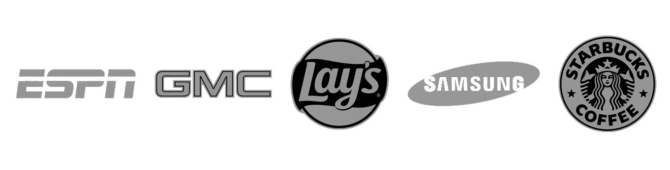 Clients include ESPN, GMC, Lay's, Samsung, Starbucks